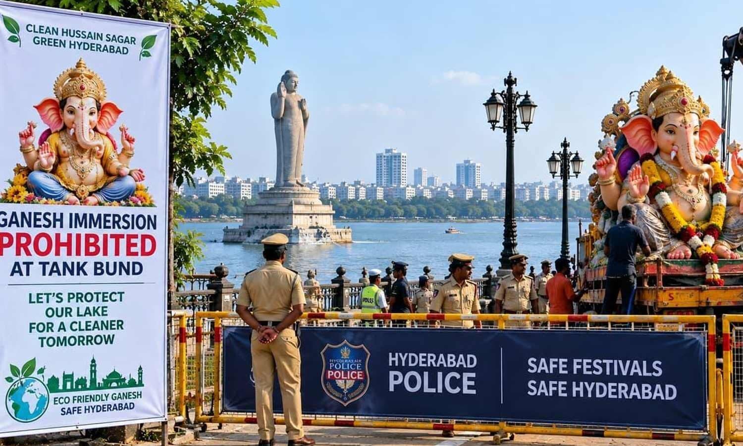 ట్యాంక్‌బండ్ వద్ద ఘర్షణ వాతావరణం.. నిమజ్జన ఆంక్షలపై గణేష్ ఉత్సవ సమితి నిరసన